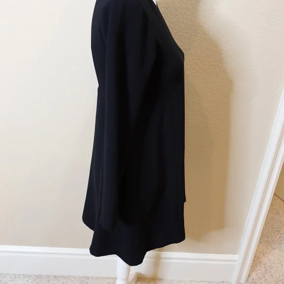 Zara Black Long Sleeve Crepe Shift Dress with Keyhole Back - Picture 6 of 12